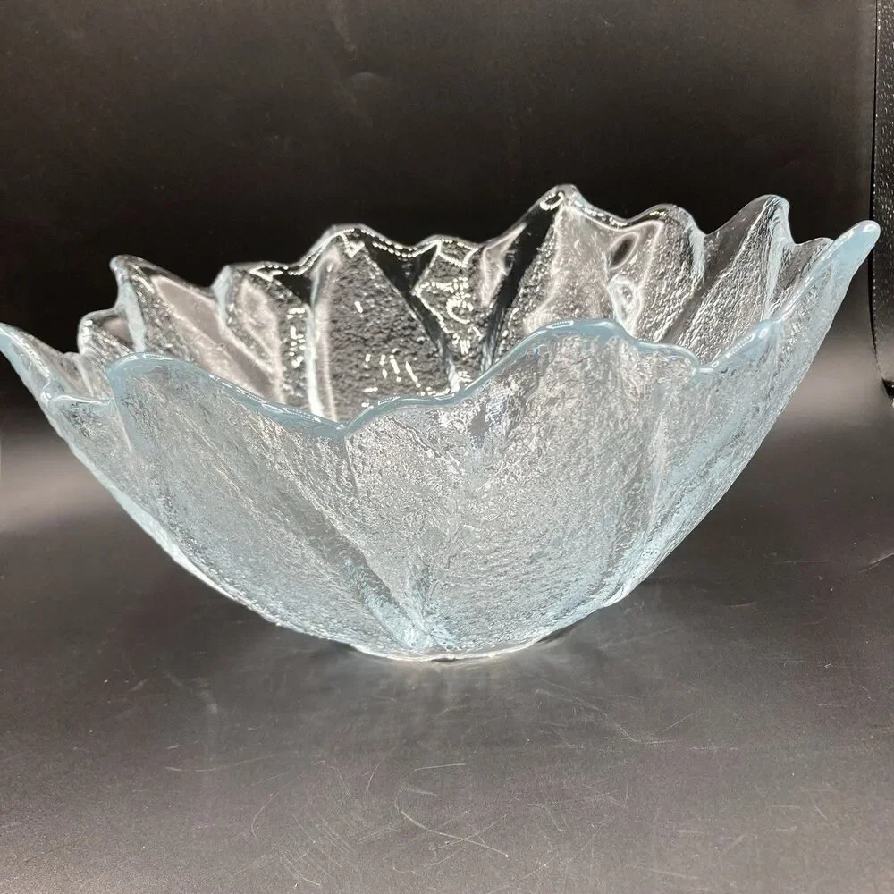 Vtg 1976 Blenko Glass Clear Crystal Dahlia Flower Salad Serving Fruit Bowl 12.5